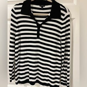 Talbots Johnny collar Black and White Striped Sweater